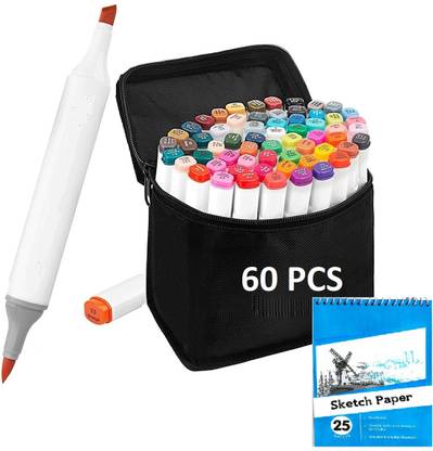 Corslet 60 Pc Alcohol Marker Double Tipped Alcohol Markers,Chisel & Fine Art Marker Set