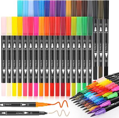 Super Toy Dual Tip Brush Marker Pens Set for Calligraphy, Coloring, Journaling, Art