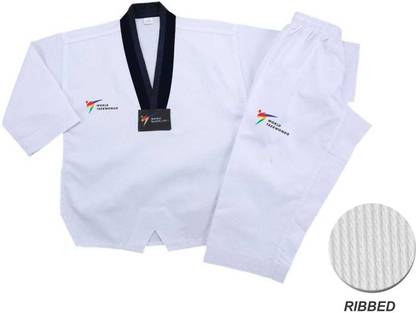 lewon international Taekwondo Ribbed Imported Dress With Black Strip N0-200 For 21+ Years Players Martial Art Uniform