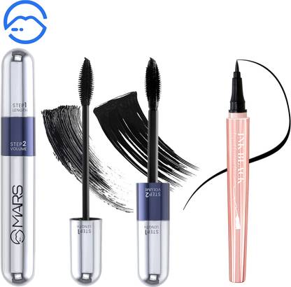 MARS 2 in1 Volumizing and Lengthening Mascara | Long Lasting Liquid Pen Eye liner 16 ml