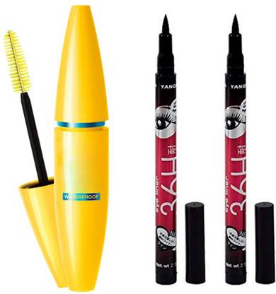 MISS DOLL BEAUTY Mascara Black (WaterProof)Eye Liner (Black - Pack OF -3) 12 g
