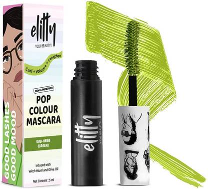 Elitty Pop Colored Lush Lashes Mascara (Green)| Waterproof, Smudge Proof | 5 ml