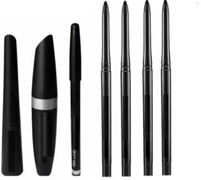 Hezruck All in one 3 in1 Combo ( Mascara,kajal & Eyeliner) With 4Pc Black Eyeliner Kajal 15 ml