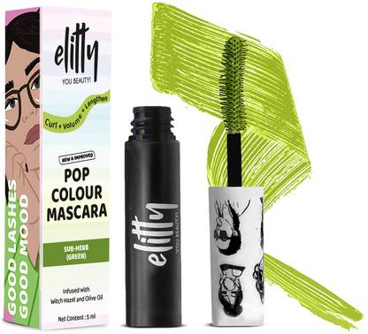 Elitty Pop Colored Lush Lashes Mascara (Green)| Waterproof, Smudge Proof | 5 ml