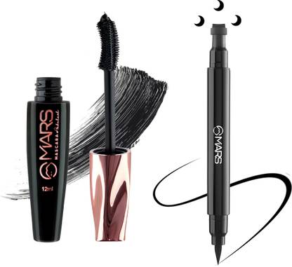 MARS Ultra Curl Long lasting Fabulash Mascara With Moon Pattern Tattoo Eyeliner 19.5 ml