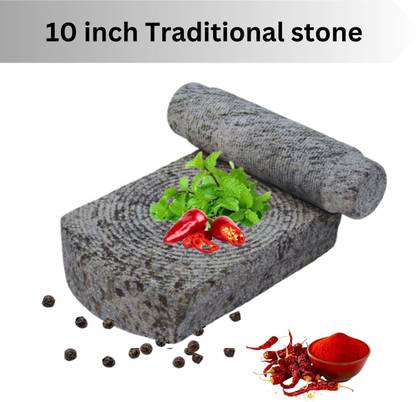 Kannigai Traders Ammikallu or Grindstones Hand Grinder,10 X 6 inch Large size Stoneware Masher