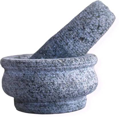subaa Mortar and Pestle Set|Ginger Garlic Crusher|Idi Kallu for Kitchen -Flower Style Stoneware Masher