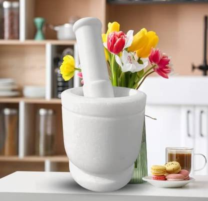 PURE MARBLE Stone Hand Grinder Ammikallu Okhli Rolu Rokali for Kitchen Marble Masher