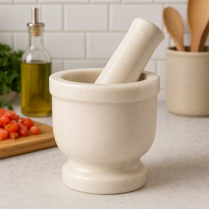 SumHari Collections Mortar Pestle, Khalbatta, Kharal, Okhli, Imamdasta, Musal, Idikallu, Silbatta Marble Masher