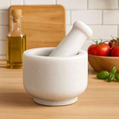 MDE Marble Mortar Pestle Set, Khalbatta, Kharal, Okhli, Imamdasta, Idikallu,Silbatta Marble Masher