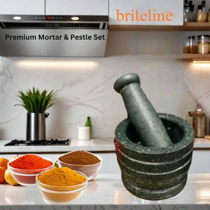 BRITELINE Mortar Pestle Set for Spices & Herbs Okhli , Khalbatta, Grinder-Rough Green Marble Masher