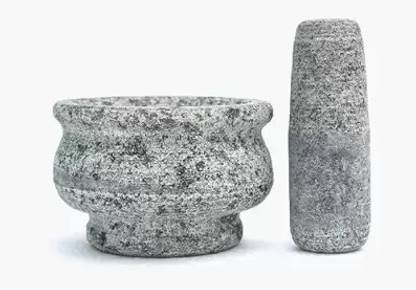 anjalam traders Stone Mortar Pestle Set/Ural/Okhli Masher 5.5 inch Large Size for Kitchen Stoneware Masher