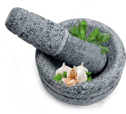 Rakshan Traditional Indian Stone Mortar and Pestle Stoneware Masher