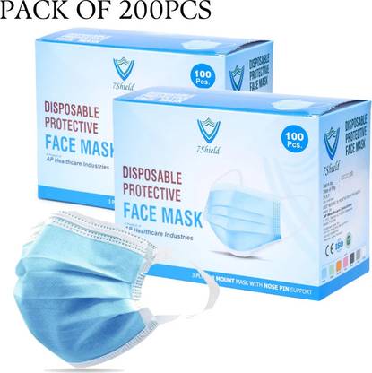 7SHIELD CE and ISO Certified Surgical mask with Extra soft Fabric ear loop and Inbuilt Plastic coated Nose pin disposable water resistant Blue unisex mask. 200pc softloop Water Resistant, Non-Washable, Non-Reusable Surgical Mask