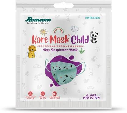 Romsons Kare Mask Child 6-layer N95 Mask with Adjustable Head Loops, Pack of 3 Kare Mask Child Water Resistant