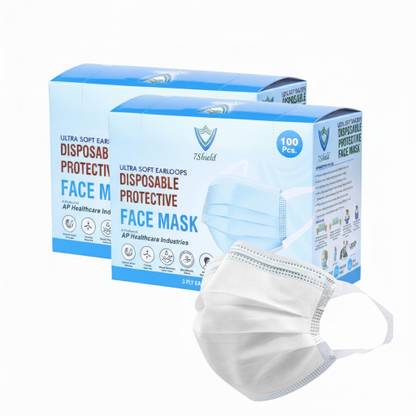 7SHIELD CE and ISO Certified with Extra soft Fabric ear loop and Inbuilt Plastic coated Nose pin disposable Blue unisex mask White soft fabric Ear loop Water Resistant Surgical Mask With Melt Blown Fabric Layer