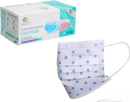 WELLVIAN Disposable blue dot face mask Protective Face Mask with Nose Clip Reusable, Washable, Water Resistant, Non-Washable, Non-Reusable Surgical Mask