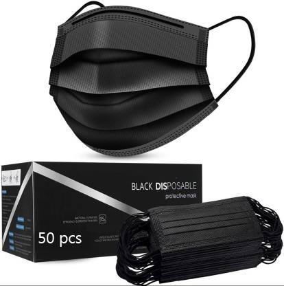 Vaghani 50 Pcs Black Nose Pin Disposable Iso Mark 3 Ply Pharmaceutical Polluation Mask 3 Ply Surgical Mask 50 Piece ( Black )( 75 Gsm )( Primium ) Surgical Mask With Melt Blown Fabric Layer