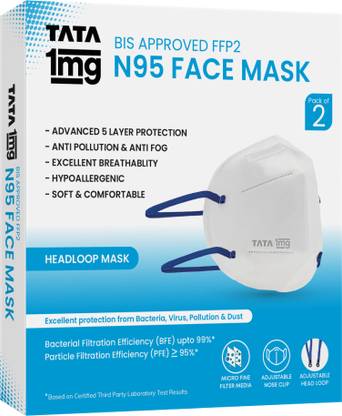 TATA 1mg BIS Approved FFP2 N95 Mask - Head Loop, Premium Face Mask 5 Layer