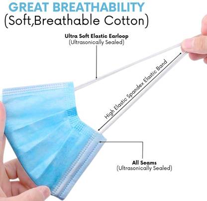 Bos Medicare Surgical Blue Mask 3Ply 100 3 Layer Face Mask for Daily Use – Blue, with Nose Strip (Pack of 100) Non-Washable Surgical Mask With Melt Blown Fabric Layer