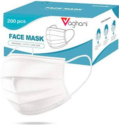 Vaghani 200 Pcs White Nose Pin Disposable Iso Mark 3 Ply Pharmaceutical Polluation Mask 3 Ply Surgical Mask 200 Pcs ( White )( 75 Gsm )( Primium ) Surgical Mask With Melt Blown Fabric Layer