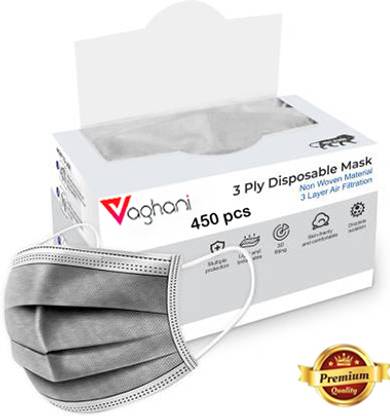Vaghani 450 Pcs Nose Pin 3 Ply Pharmaceutical Primium Mask 3 Ply Polluation Primium Mask 450 Pcs ( 75 Gsm ) Surgical Mask With Melt Blown Fabric Layer