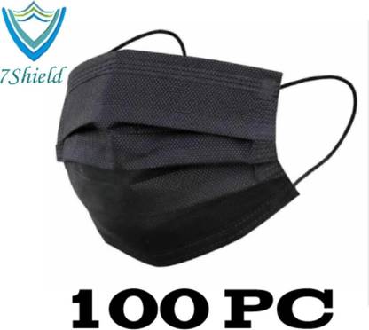 7SHIELD Premium Quality Black Surgical Mask With Nose Pin Disposable ISO Mark Breathable 100pc_blackmask Water Resistant, Non-Reusable Surgical Mask