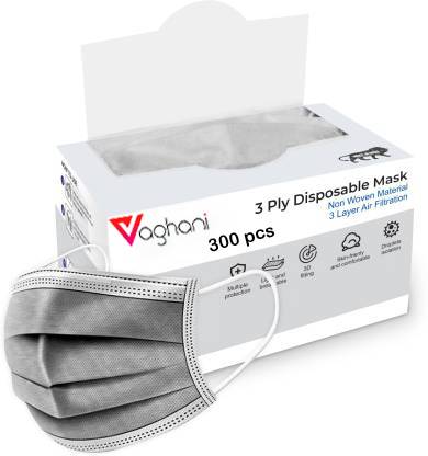 Vaghani 300 Pcs Grey Color Nose Pin Disposable Iso 3 Ply Pharmaceutical Polluation Mask 3 Ply Polluation Mask 300 Pcs ( Grey )( 75 Gsm )(Primium) Surgical Mask With Melt Blown Fabric Layer