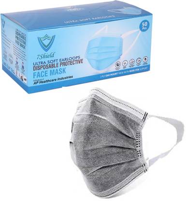 7SHIELD CE and ISO Certified with Extra soft Fabric ear loop and Inbuilt Plastic coated Nose pin disposable unisex mask soft fabric Ear loop Soft loop Mask Water Resistant Surgical Mask