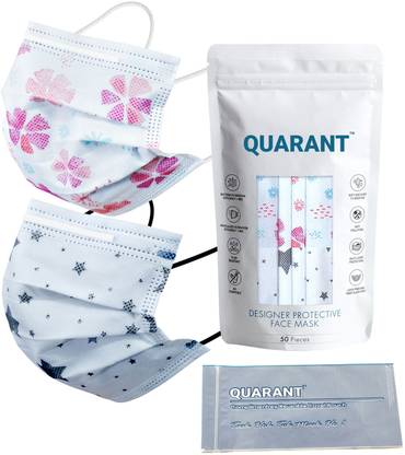 QUARANT 4 Ply Designer Protective Surgical Face Mask (White Combo) with Nose Clip Q4D-WC Water Resistant Surgical Mask With Melt Blown Fabric Layer