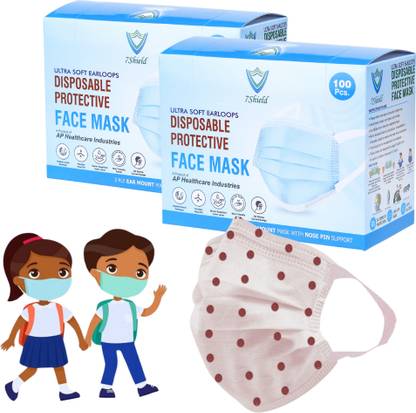 7SHIELD Kids Size Red dot printed Face Mask with Nose clip and soft fabric ear loop Mask 3 ply disposable filter protection breathable dust proof red dot_child mask Surgical Mask