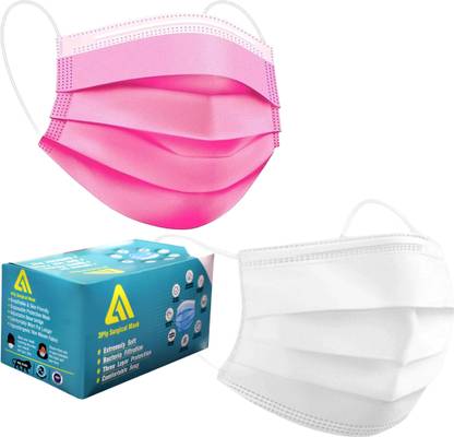 A1 Antiviral & Pollution, Surgical Face Mask With Nose Cap Combo Pink-White 200 Pcs Surgical Mask With Melt Blown Fabric Layer