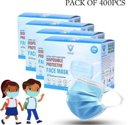 7SHIELD Kids Size CE and ISO Certified mask with Extra soft Fabric ear loop and Inbuilt Plastic coated Nose pin unisex mask soft fabric Ear loop Kids size Mask Water Resistant Surgical Mask