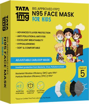 TATA 1mg BIS Approved FFP2 N95 Mask for Kids 5 Mask