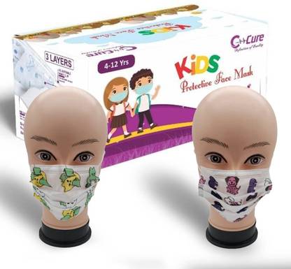 C-Cure 3ply Disposable Kids Face Mask With Elastic Ear loop | 3 Layers Protection | Non Woven (Pack of 50) Water Resistant Surgical Mask With Melt Blown Fabric Layer