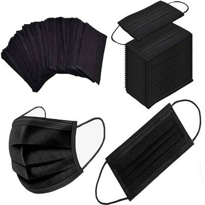 7SHIELD Black Surgical Mask With Nose Pin Disposable ISO Mark Breathable Surgical Mask Pollution Face Mask 3 Layer For Men, Women, Kids(50Piece) (Premium Black Mask) Water Resistant Surgical Mask With Melt Blown Fabric Layer
