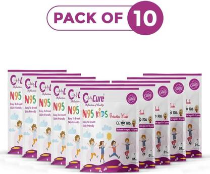 C-Cure Kids N95 Mask For 8-12 Years 5 Layer Face Mask For Kids N95 Mask Disposable Mask CN95KFM-10 Non-Reusable, Non-Washable Surgical Mask With Melt Blown Fabric Layer