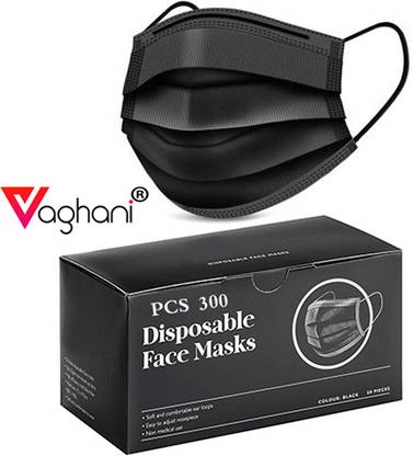 Vaghani 300 Pcs Black Nose Pin Disposable Iso 3 Ply Pharmaceutical Polluation Mask 3 Ply Surgical Mask 300 Pcs ( Black )( 75 Gsm )( Primium ) Surgical Mask With Melt Blown Fabric Layer