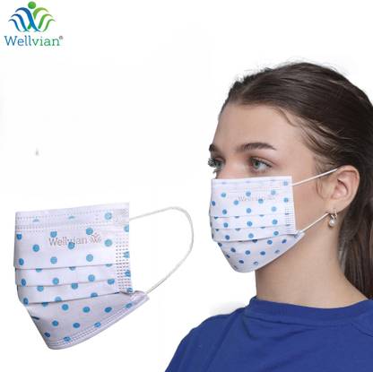 WELLVIAN Disposable blue dot face mask Face Mask with Adjustable Nose Pin Surgical Mask