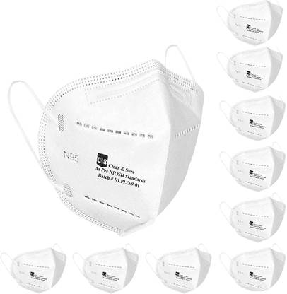 Clear & Sure N95 Face Mask With Nose Clip N95 Face Mask With Nose Clip, Anti Pollution, Non-woven 5 Layer- Pack of 50 Washable Cloth Mask With Melt Blown Fabric Layer