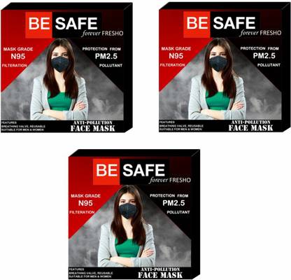 BE SAFE Forever N95 PM2.5 Reusable Adult Face Mask, 6 Layer Pack of 3 N95 PM2.5 Reusable Adult Face Mask, 6 Layer Pack of 3 Cloth Mask With Melt Blown Fabric Layer