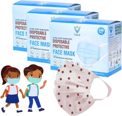 7SHIELD Kids Size Red dot printed Face Mask with Nose clip and soft fabric ear loop Mask 3 ply disposable filter protection breathable dust proof red dot_child mask Non-Washable, Non-Reusable Surgical Mask