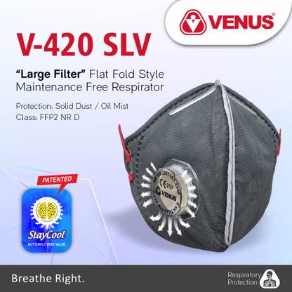 Venus V-420 SLV FFP2 respirator with Stay Cool exhalation valve for easy breathing unisex anti-pollution face mask protection with head loop and Comfortable Fit.