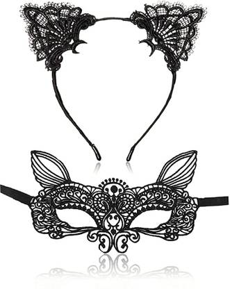 maycreate Masquerade Masks Lace Eye Mask Cat Ears Headband for Women Halloween Part-Elf Makeup Headband