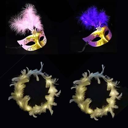 Quick Masquerade Mask Feather Wtihe Led Feather Tiara Head Band Party Costume Party Mask