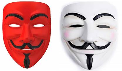 Rangbaaz Enterprises V for Vendetta Comic Face Anonymous (Red,White) Gift Set Party Mask (Red,White Pack of 2) Party Mask