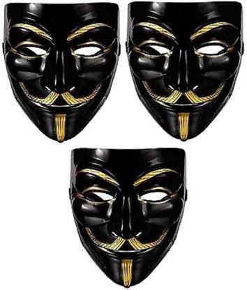 yubirth v for vendetta solid stylish party mask combo black pack of 3 Decorative Mask