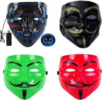 JAI GURU JI 4 special multicolor combo mask pack ,1 vendetta with led light Party Mask