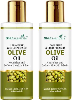She Essentials Olive Oil For Skin, Hair, Body, Baby Massage (Combo of 2, 100 ML Each)