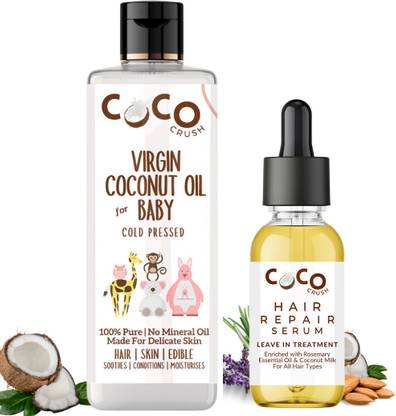 COCO CRUSH Baby Virgin Coconut Oil 100ml & Hair Repair Serum 15ml; Nourish & Restore Hair